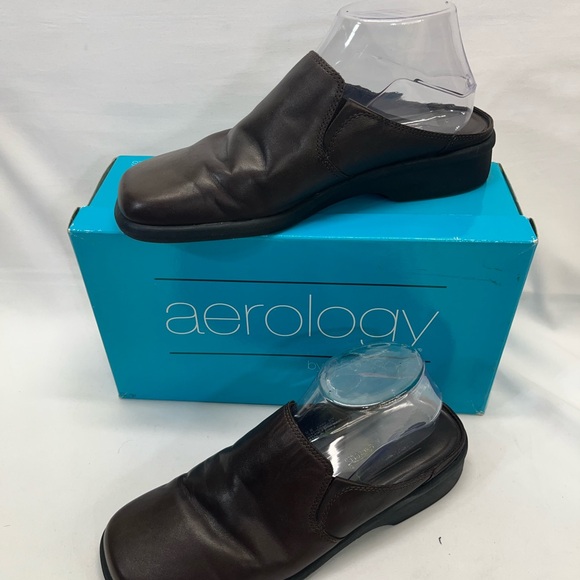 AEROLOGY BY AEROSOLES LEATHER EASE ON MULES‎ SZ 9 BROWN PREOWNED - Picture 2 of 9